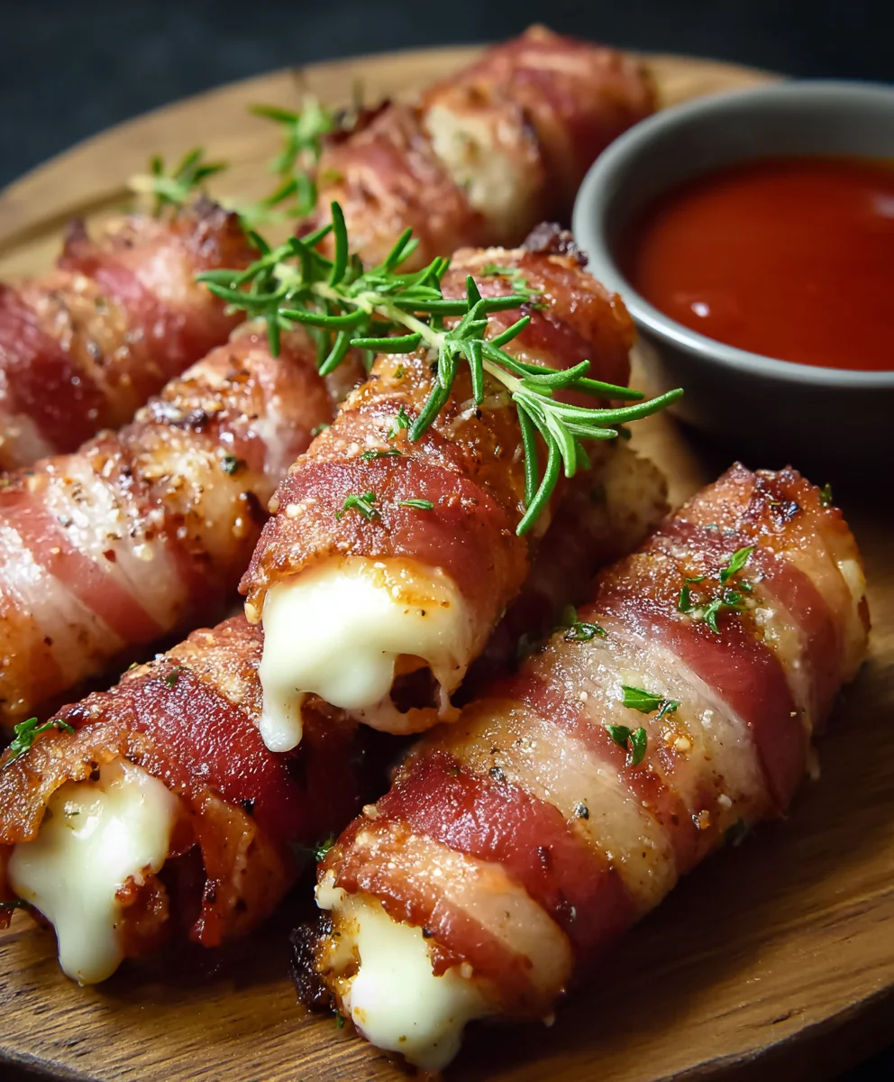 Beef Bacon-Wrapped Mozzarella Sticks-Gourmet Appetizer