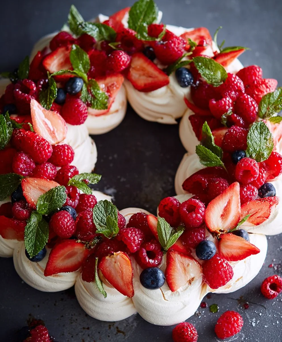 Pull Apart Pavlova Wreath Recipe-Easy Festive Dessert