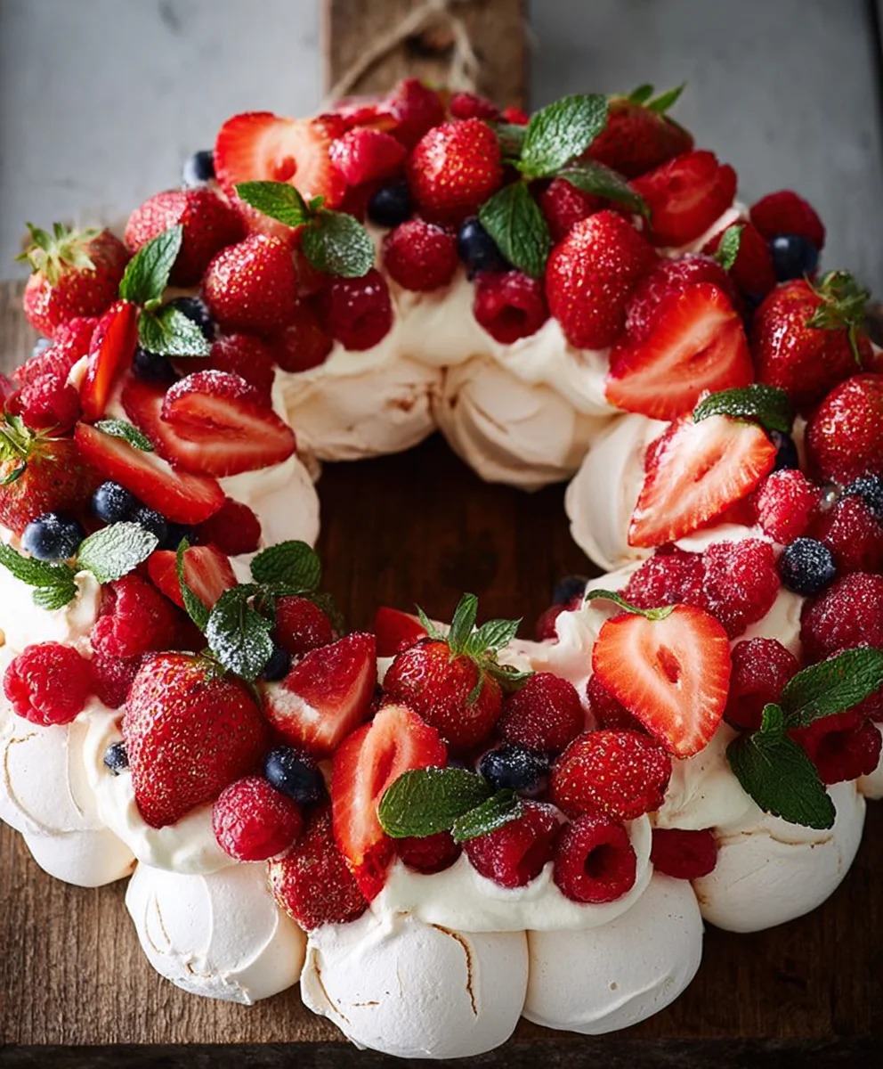 Pull-Apart Pavlova Wreath- Easy Festive Dessert
