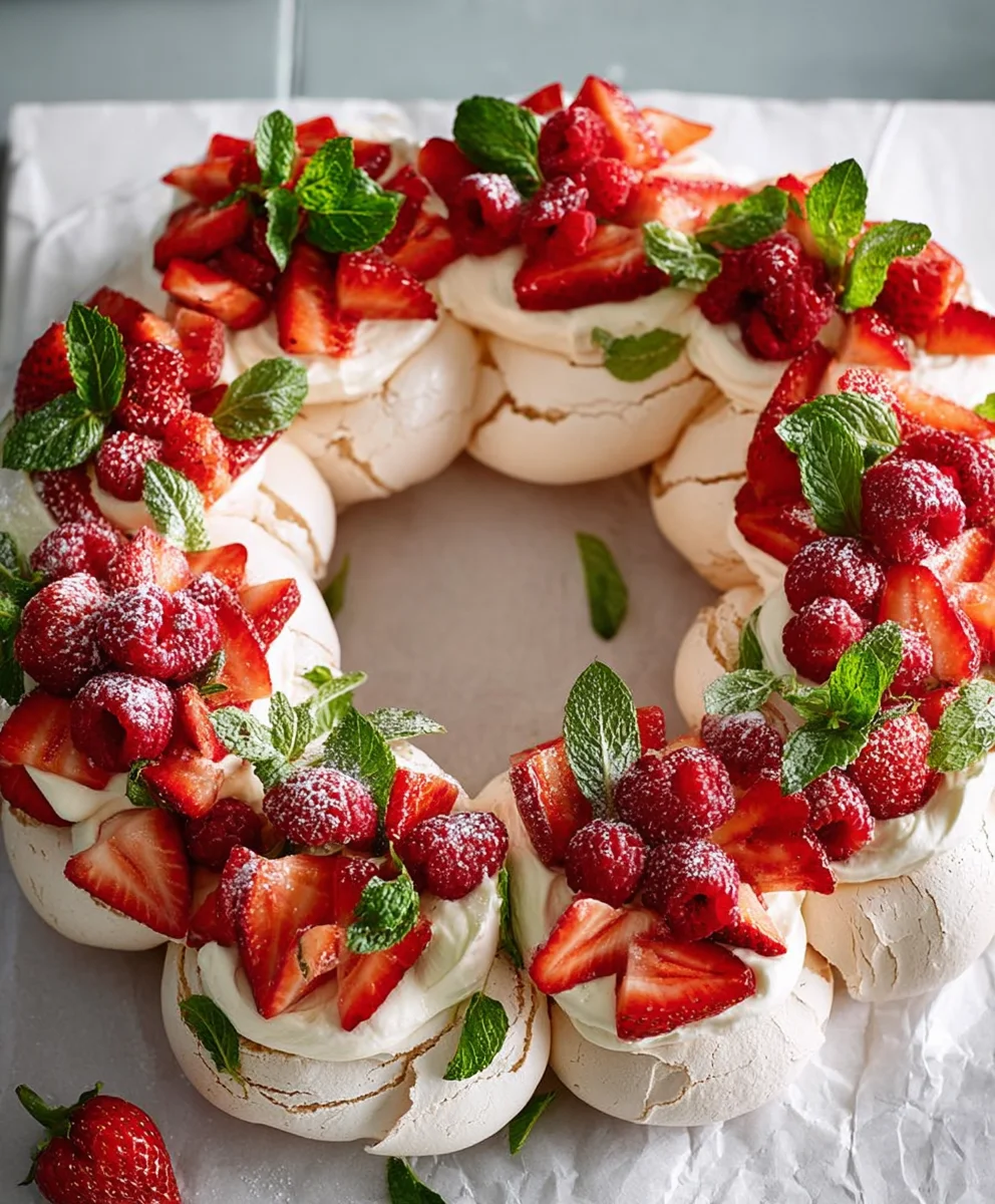 Pull Apart Pavlova Wreath Recipe-Easy Festive Dessert