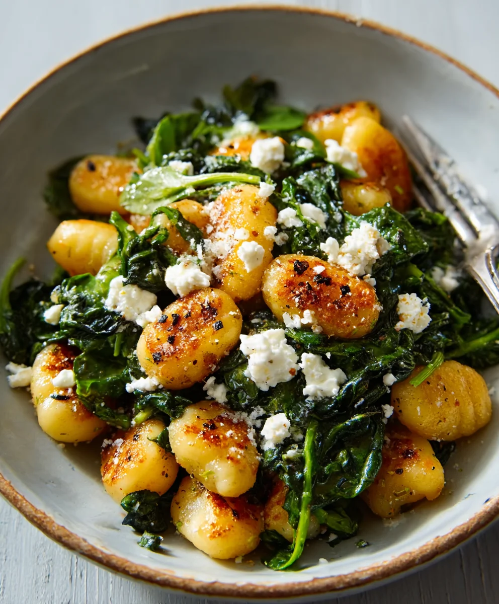 Crispy Gnocchi Spinach Feta