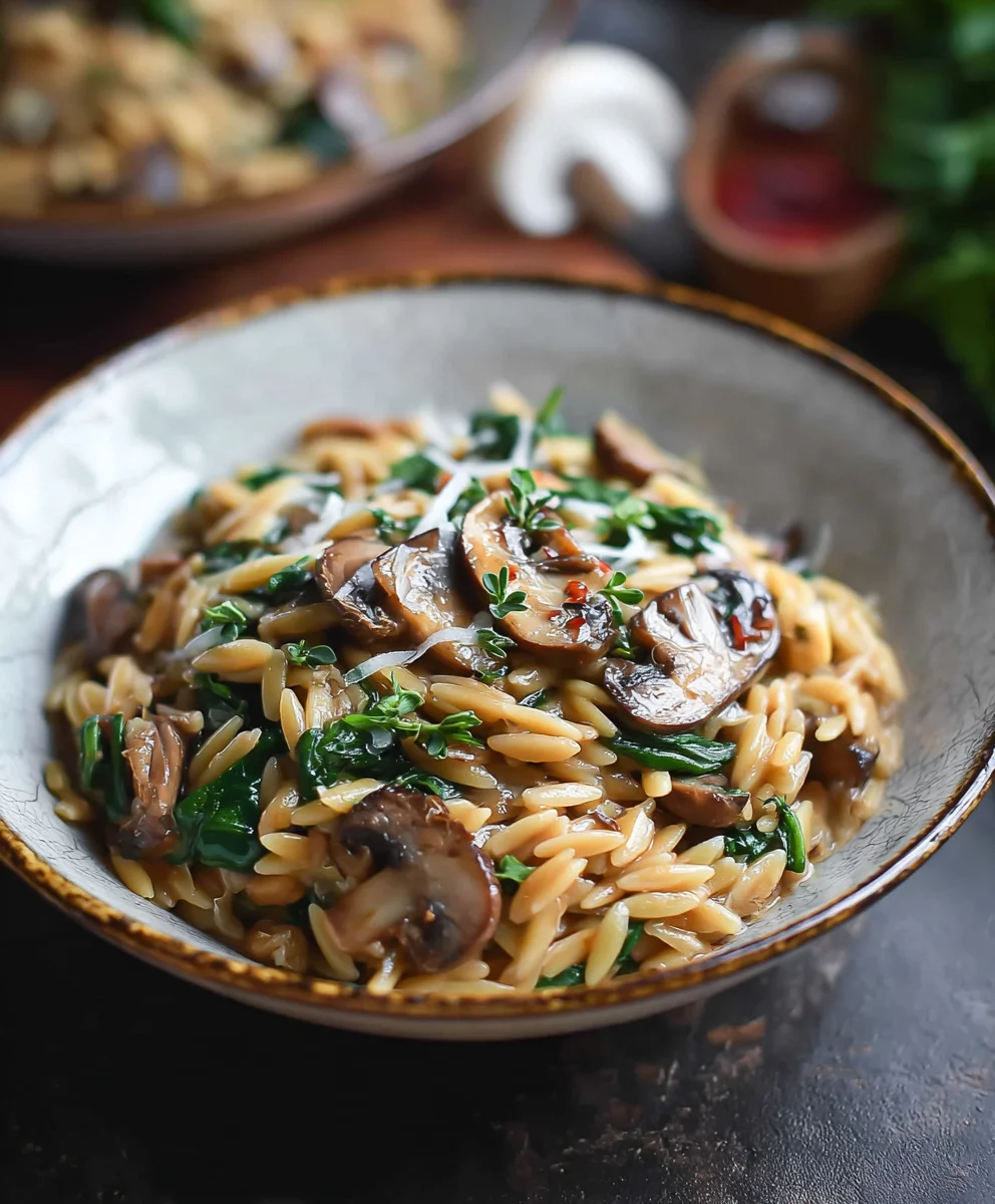 Mushroom Spinach Orzo - Easy Weeknight Dinner
