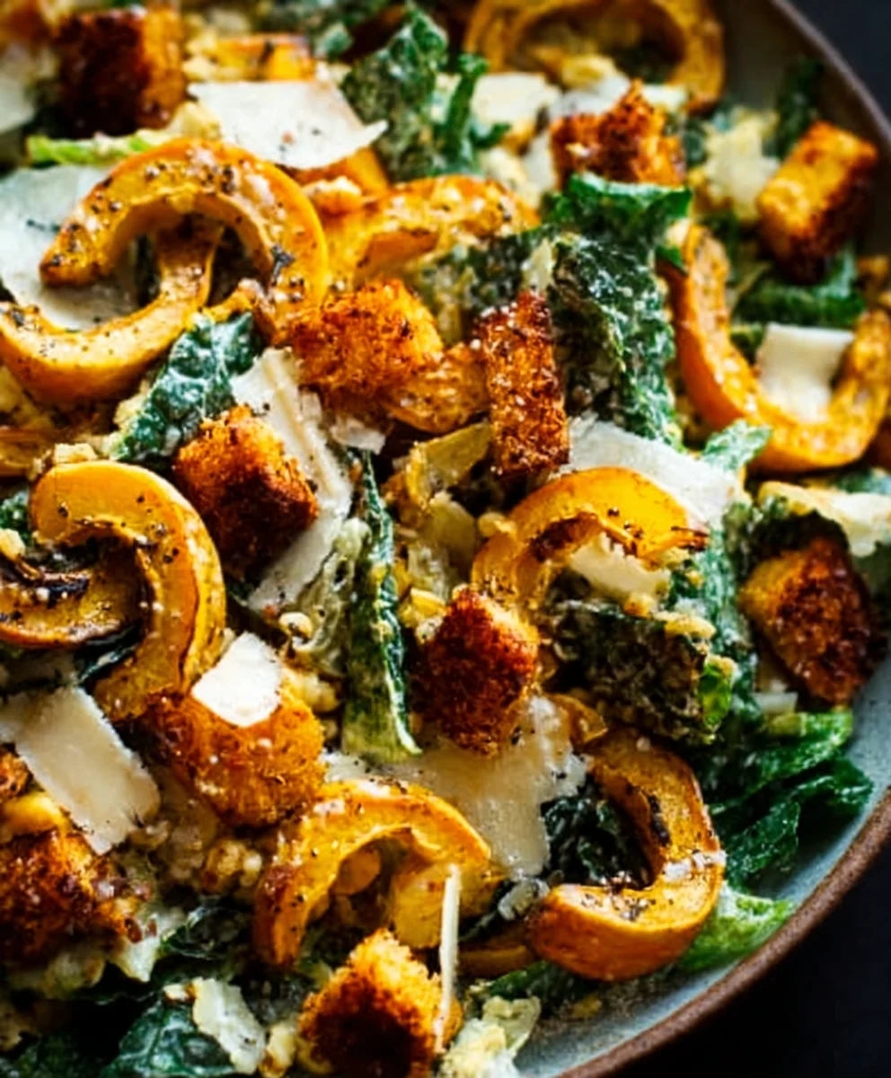 Autumn Caesar Salad-Roasted Squash Croutons