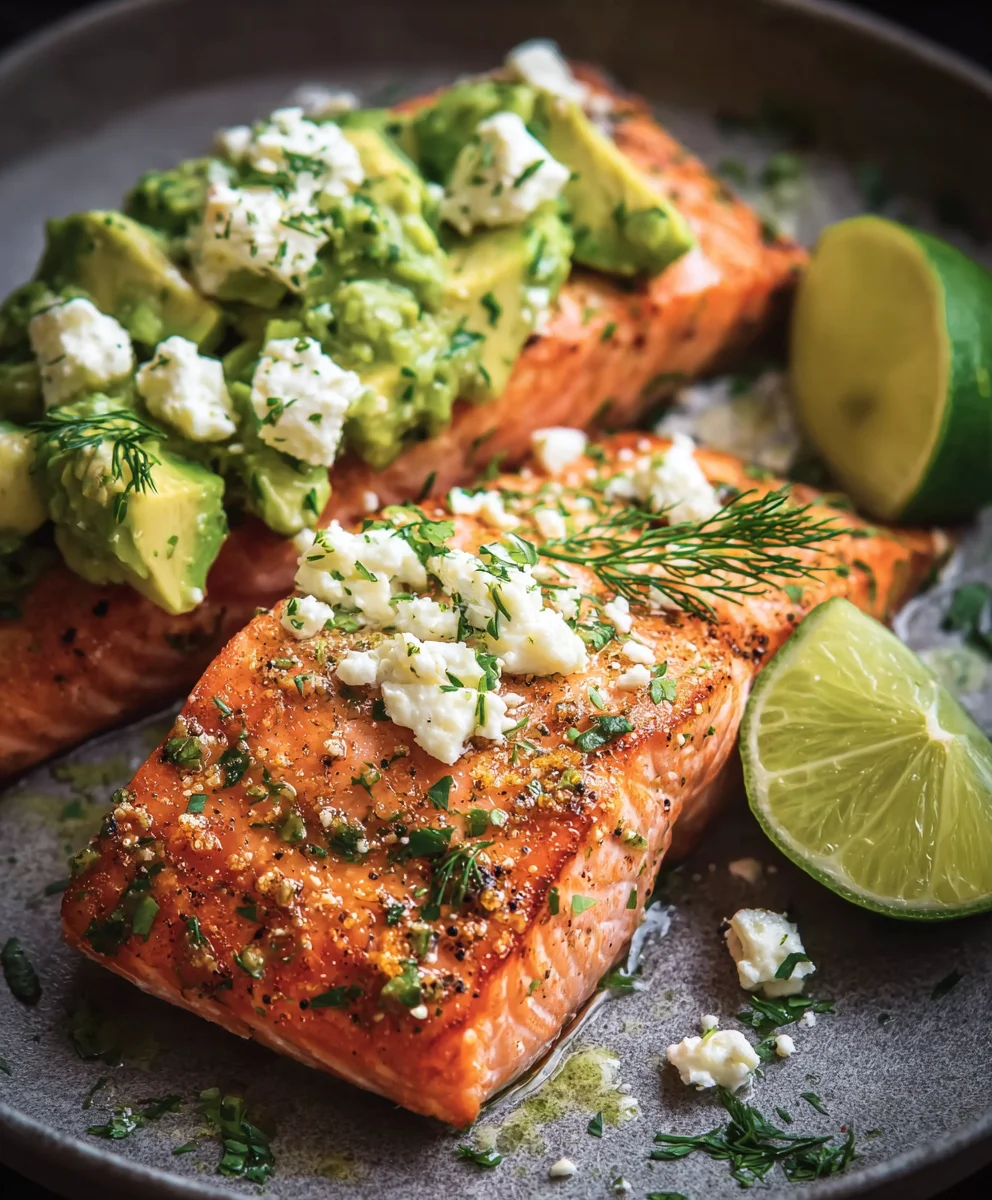 Baked Salmon Avocado Feta - Easy Dinner Recipe
