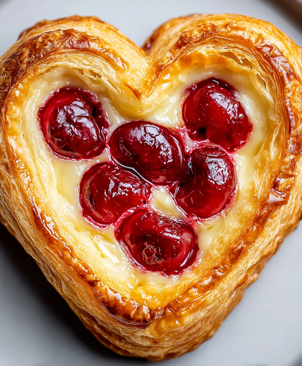 Heart-Shaped Cherry Cheese Danish - Easy Recipe