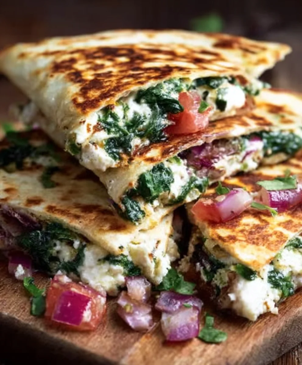 Easy Spinach Feta Quesadillas - Quick & Delicious