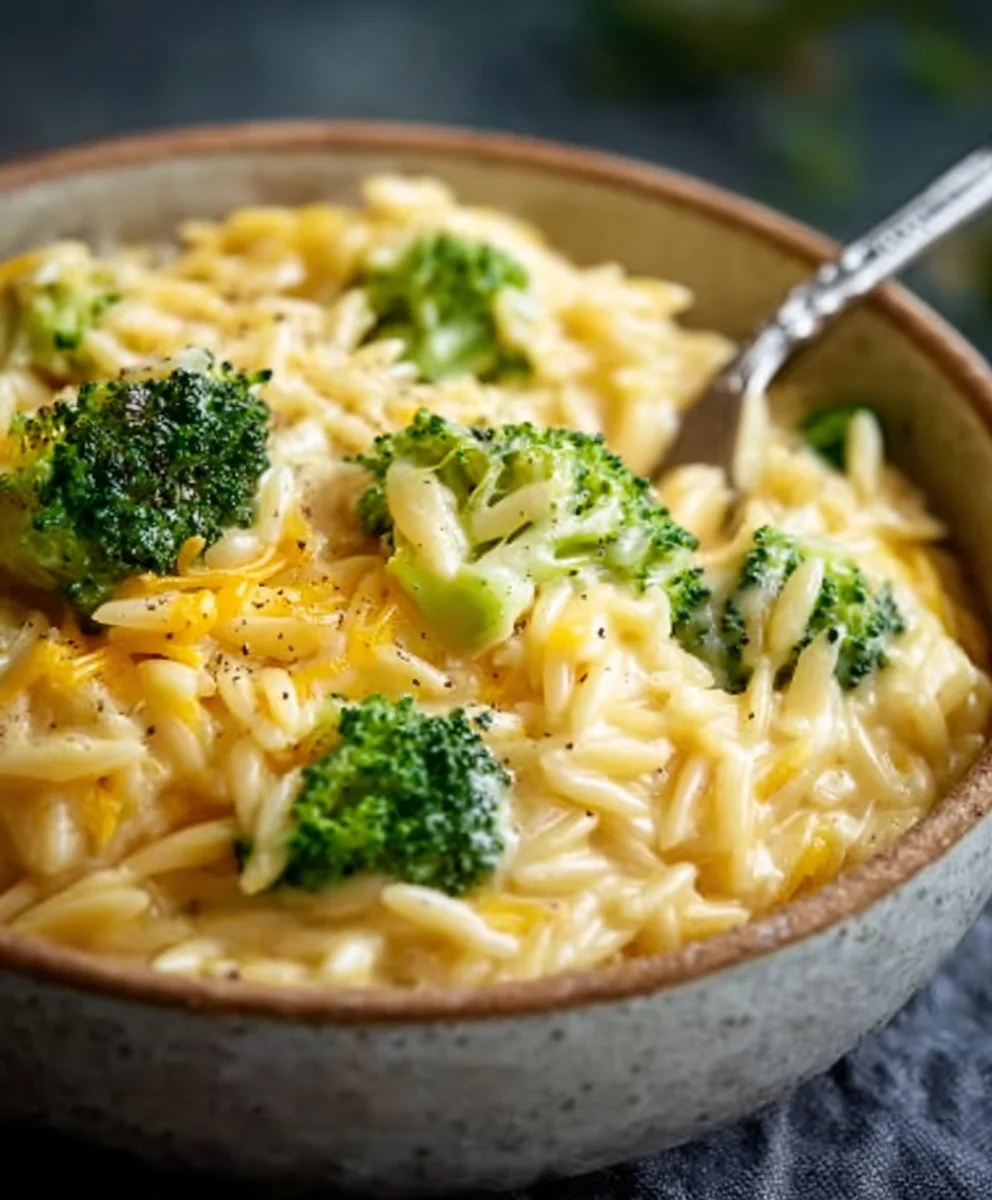 Creamy One-Pot Broccoli Cheddar Orzo Recipe