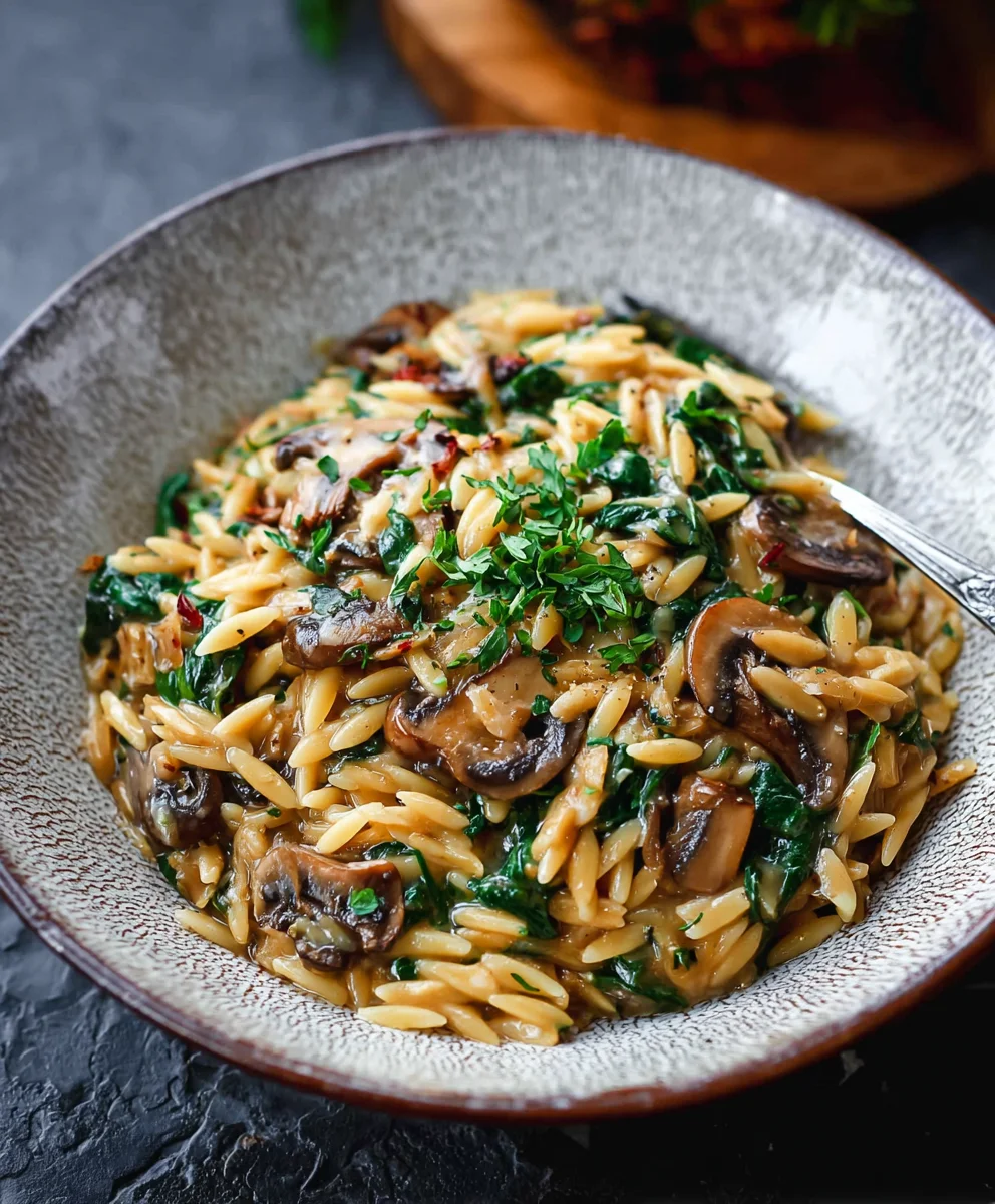 Mushroom Spinach Orzo - Easy Weeknight Dinner