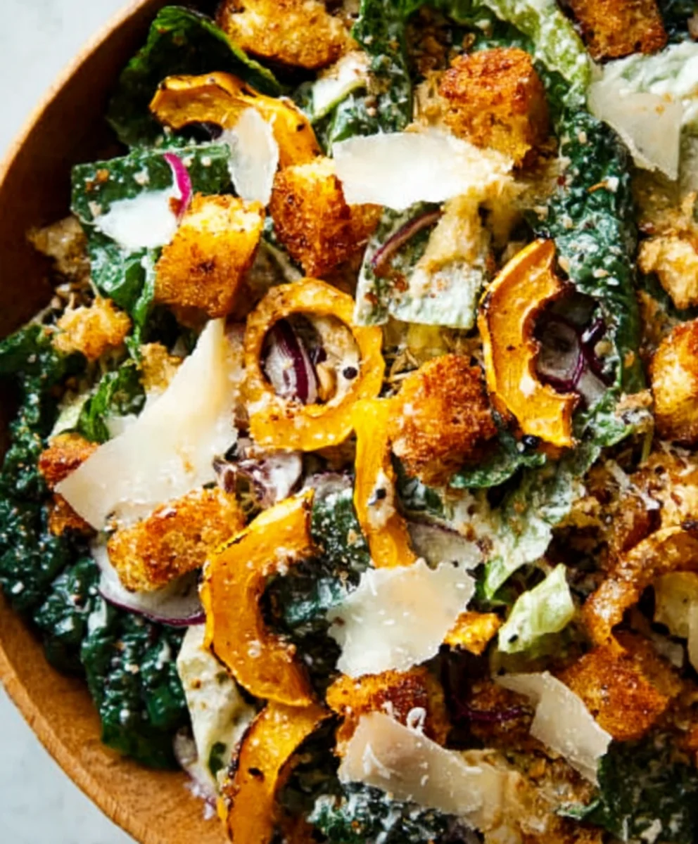 Autumn Caesar Salad-Roasted Squash Croutons