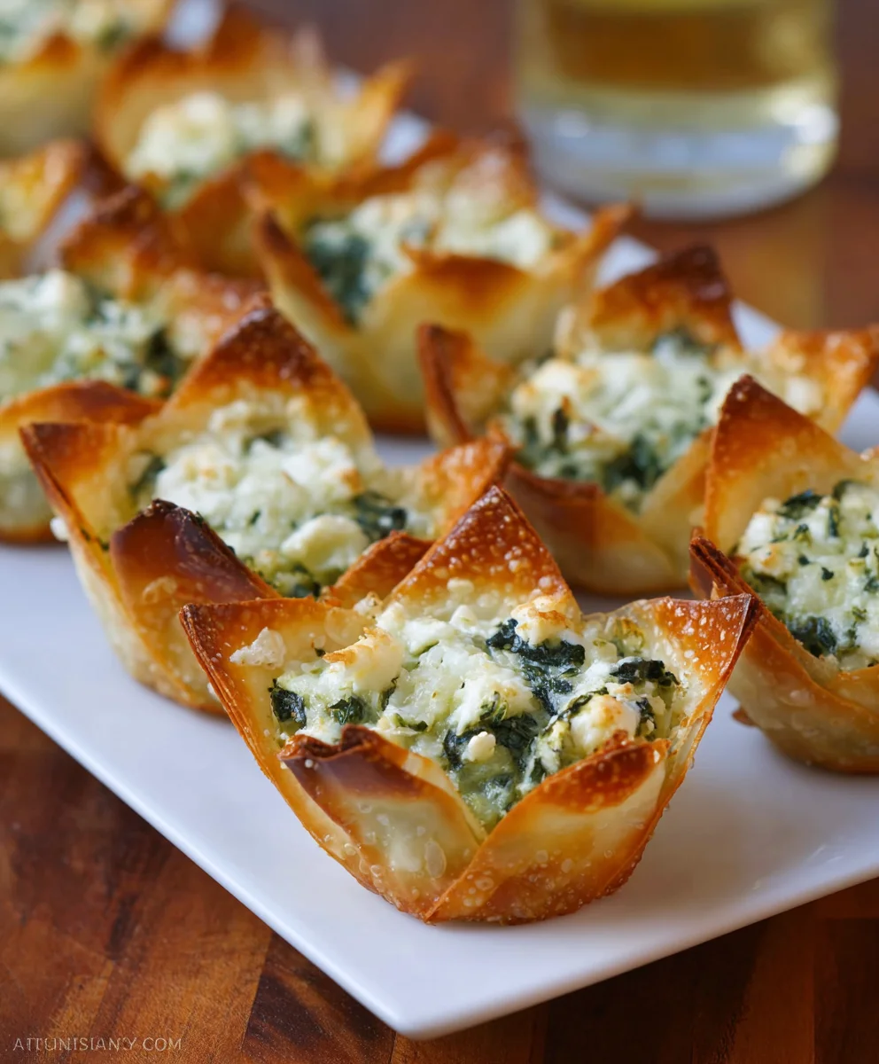 Spinach Artichoke Wonton Cups - Easy Appetizer