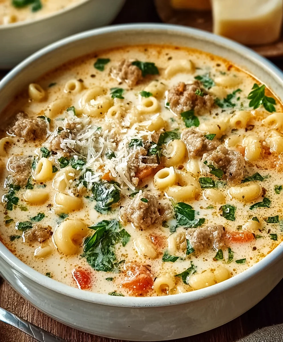 Creamy Parmesan Beef Sausage Ditalini Soup
