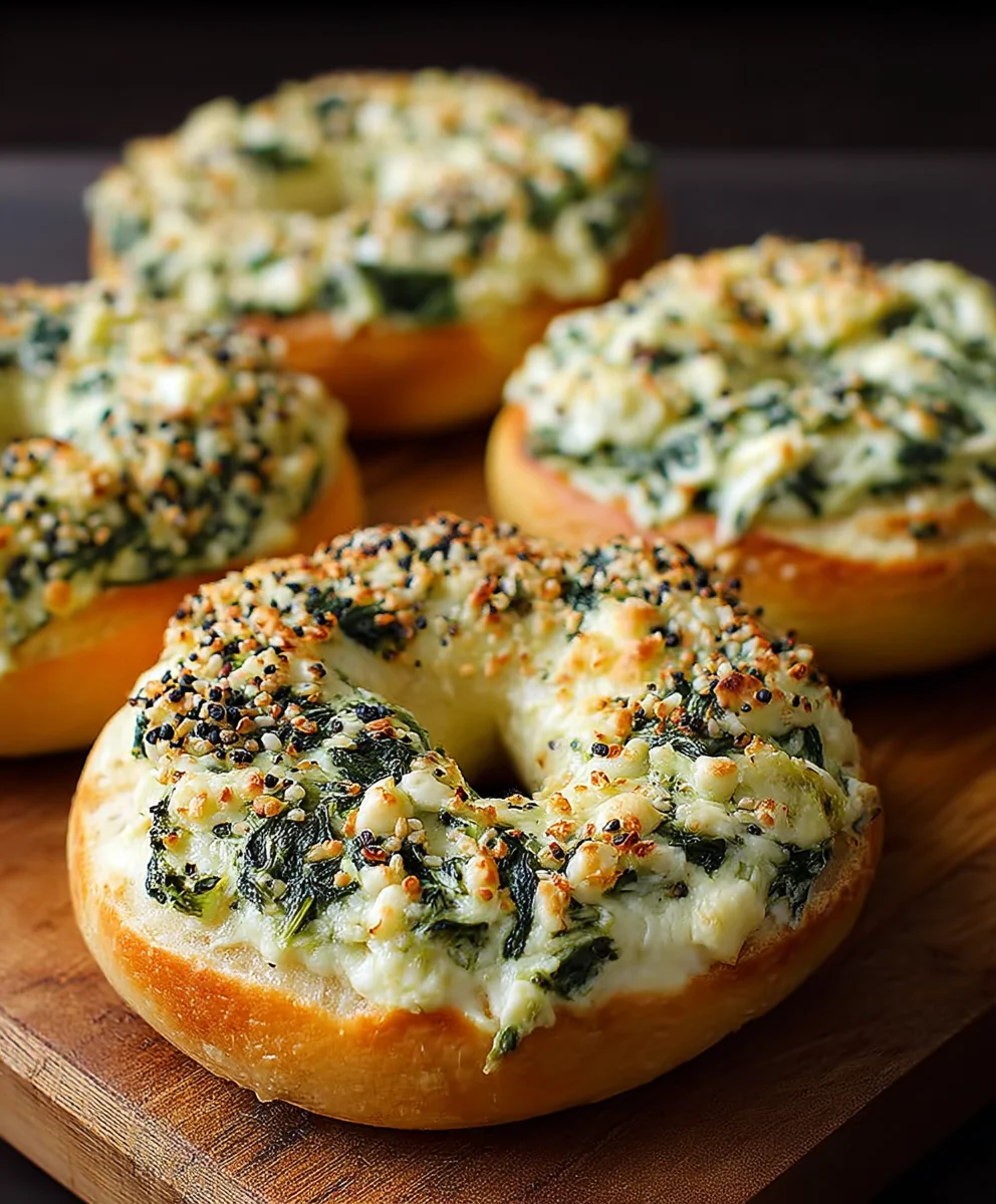 Cheesy Spinach Artichoke Bagels - Easy Recipe