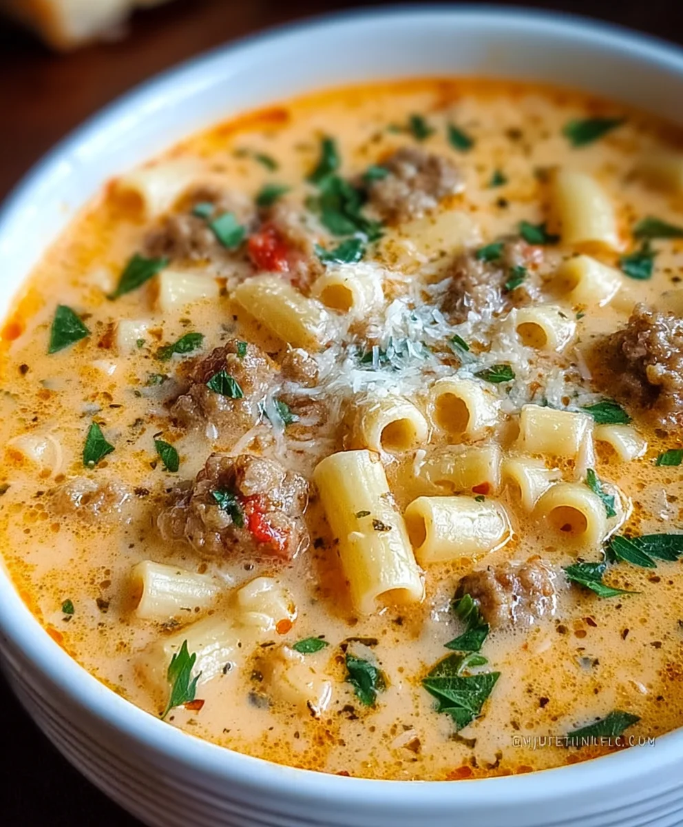 Creamy Parmesan Beef Sausage Ditalini Soup