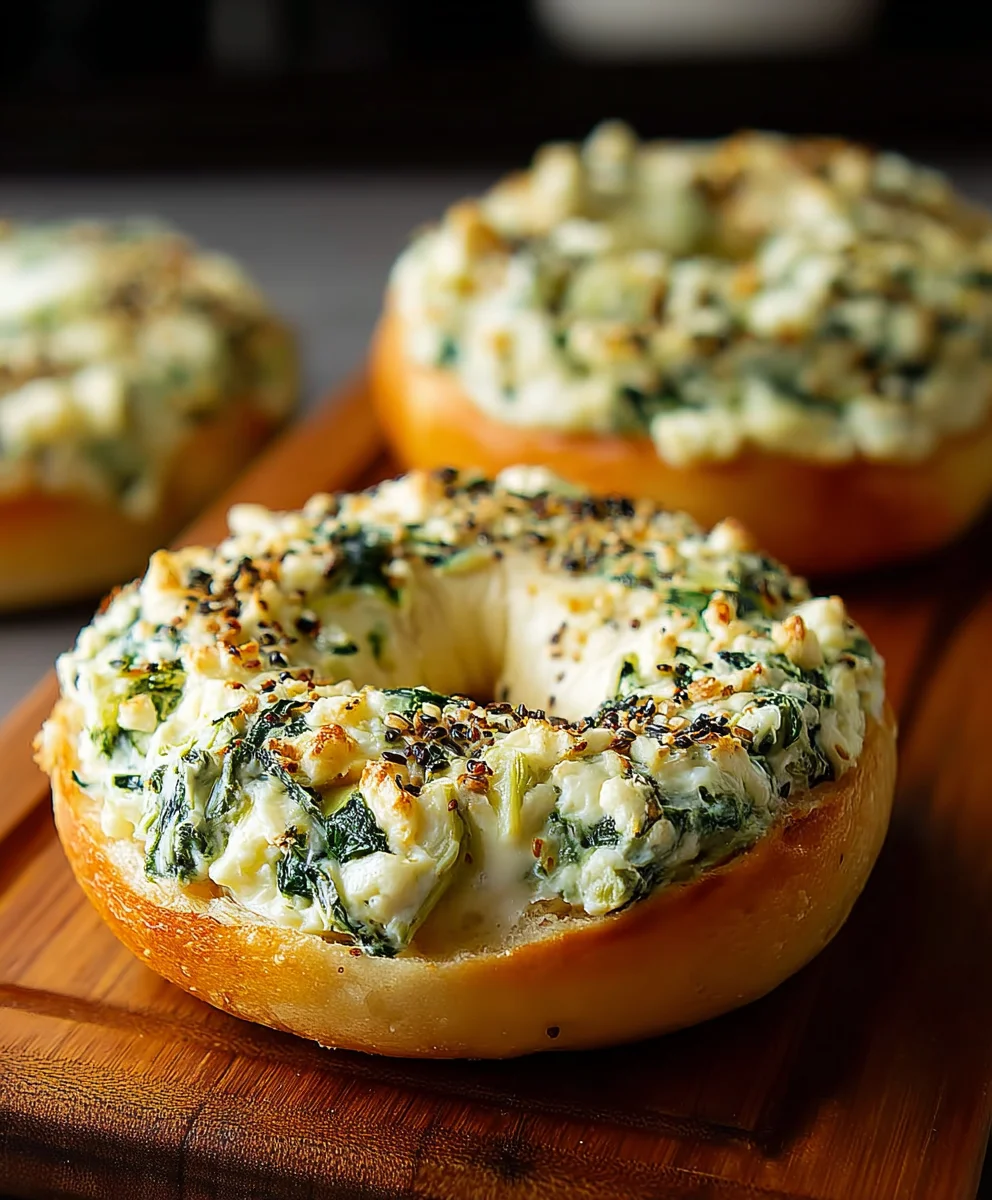 Cheesy Spinach Artichoke Bagels - Easy Recipe