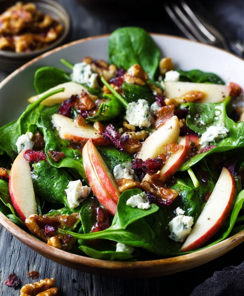 Spinach Apple Gorgonzola Salad with Candied Walnuts