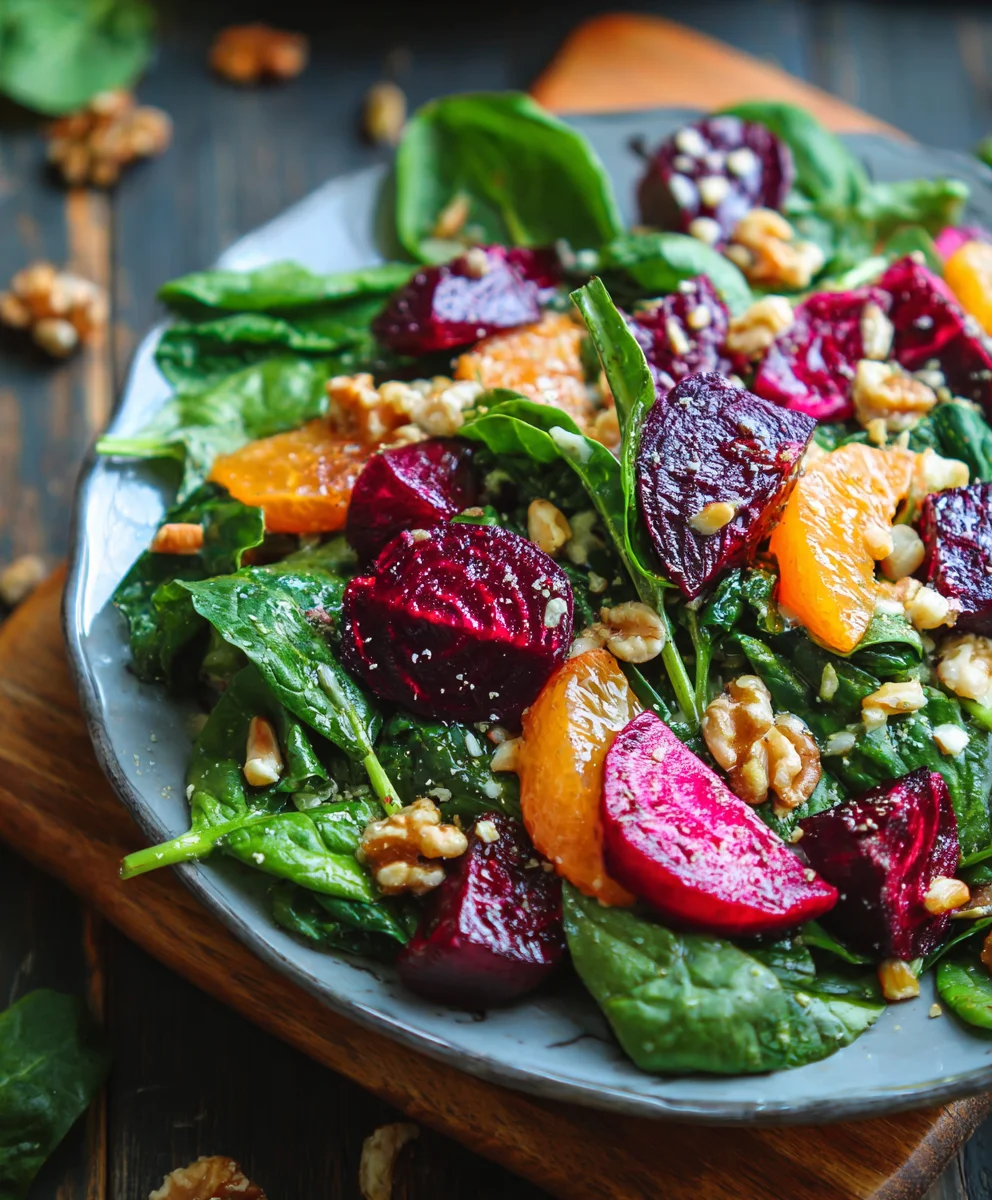 Beet Salad with Spinach Honey-Lemon Dressing