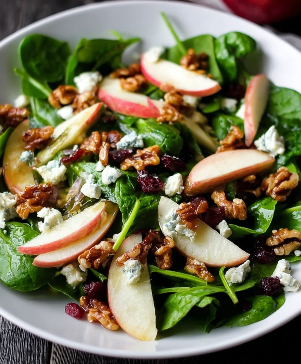 Spinach Apple Gorgonzola Salad-Candied Walnuts
