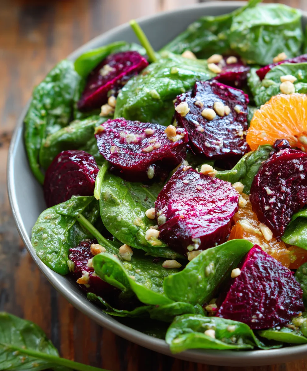 Beet Salad with Spinach Honey-Lemon Dressing