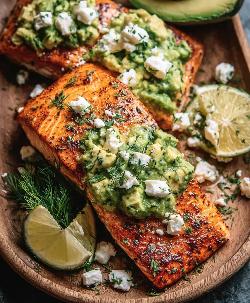 Baked Salmon Avocado Feta - Easy Dinner Recipe