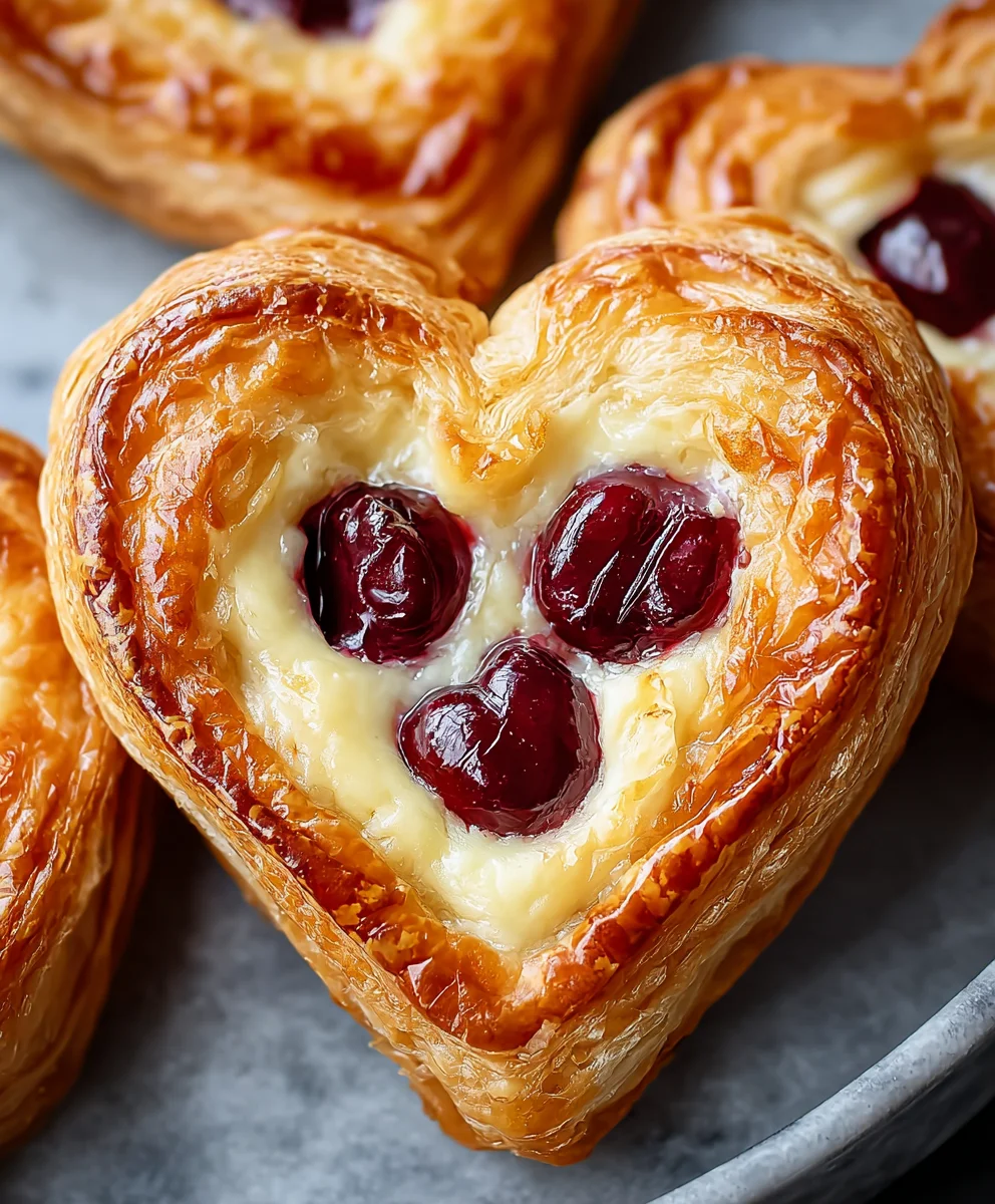 Heart-Shaped Cherry Cheese Danish - Easy Recipe