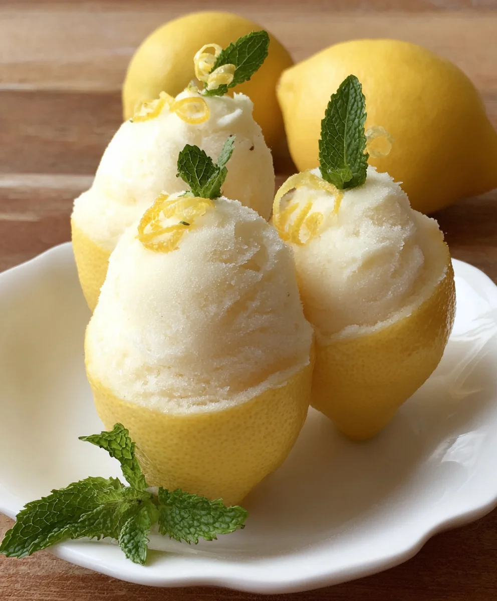 Lemon Sorbet Frozen Lemon Shell- Refreshing Dessert