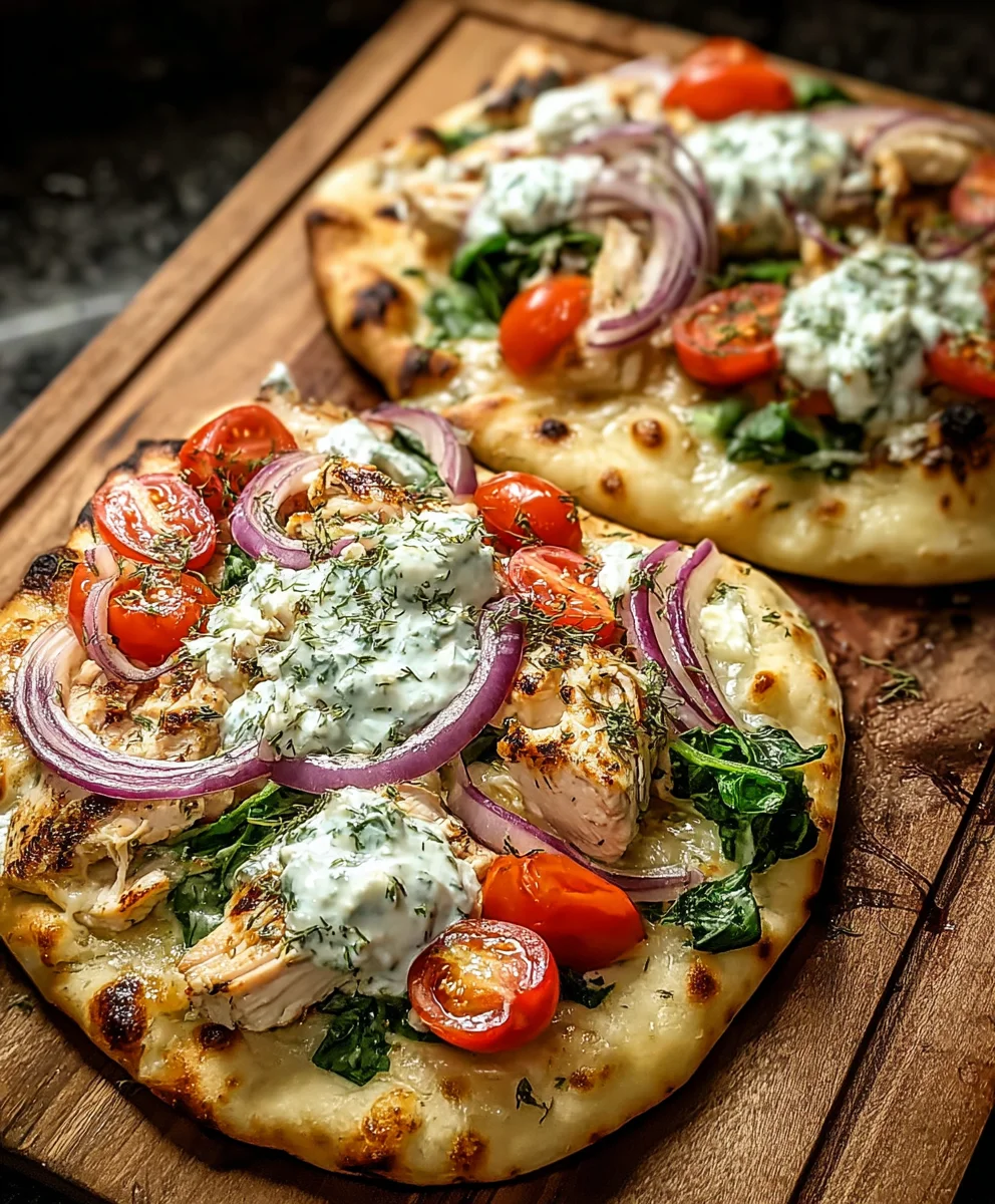 Tzatziki Chicken Naan Pizza- Easy & Delicious