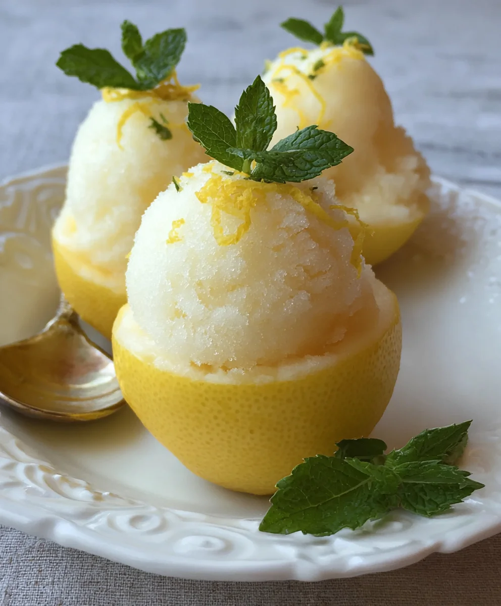 Lemon Sorbet Frozen Lemon Shell- Refreshing Dessert