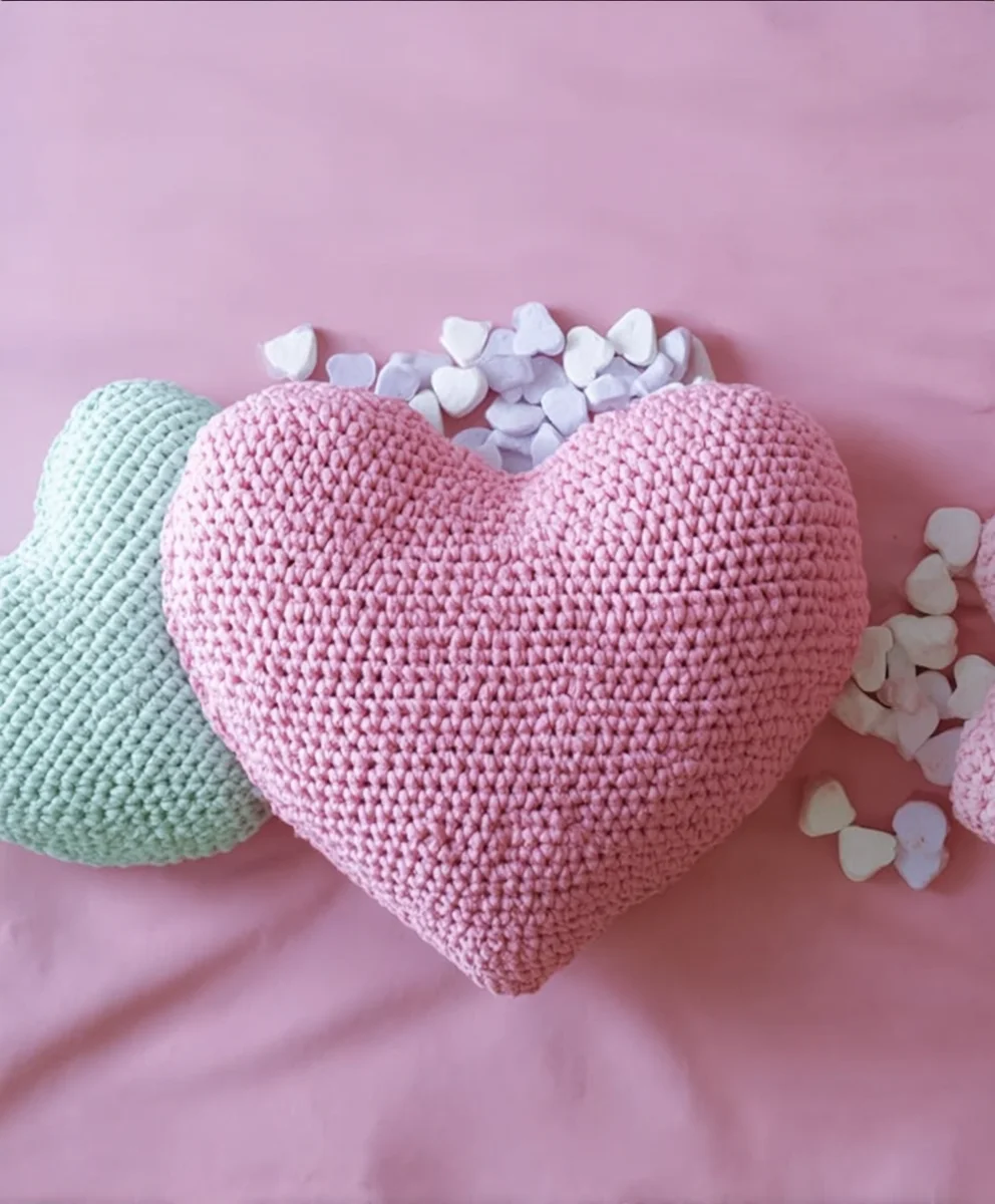 Candy Heart Pillow Crochet Pattern-Sweet V-Day Decor