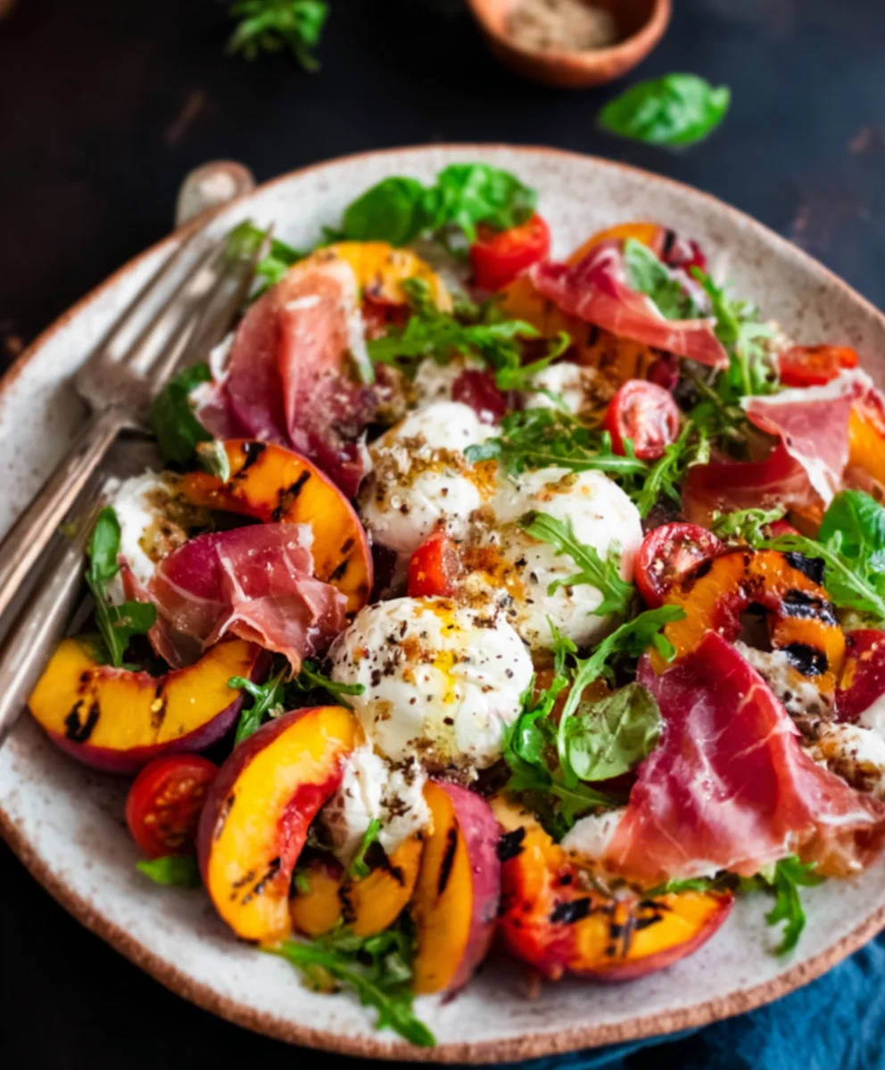 Grilled Nectarine Burrata Beef Prosciutto Salad