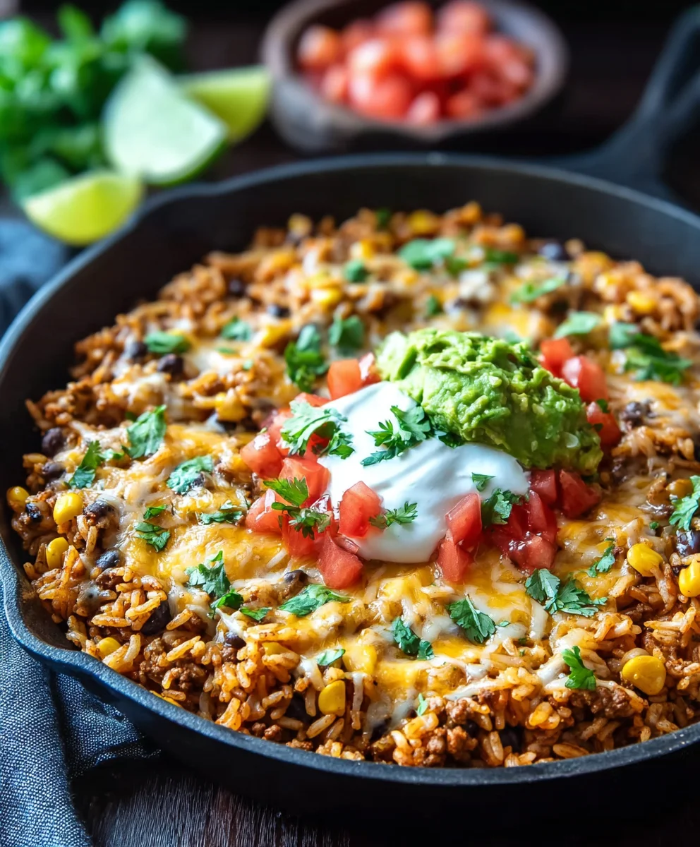 Cheesy Beef Taco Rice Skillet