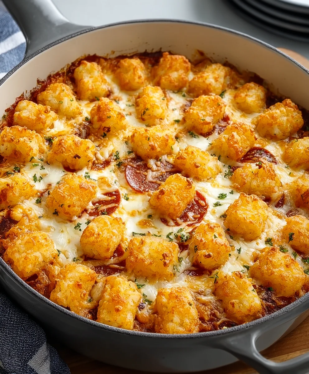 Easy Beef Pizza Tot Casserole