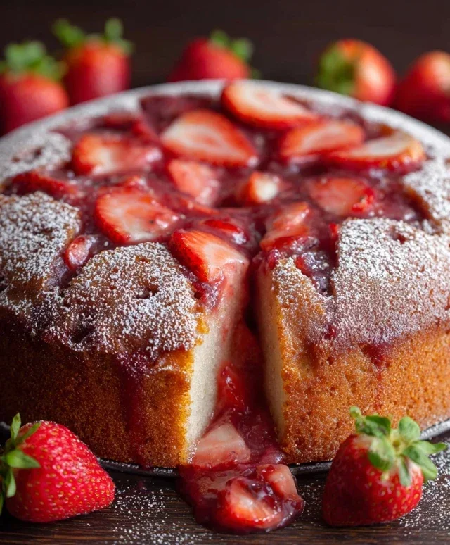 Easy Strawberry Cake with Strawberry Sauce