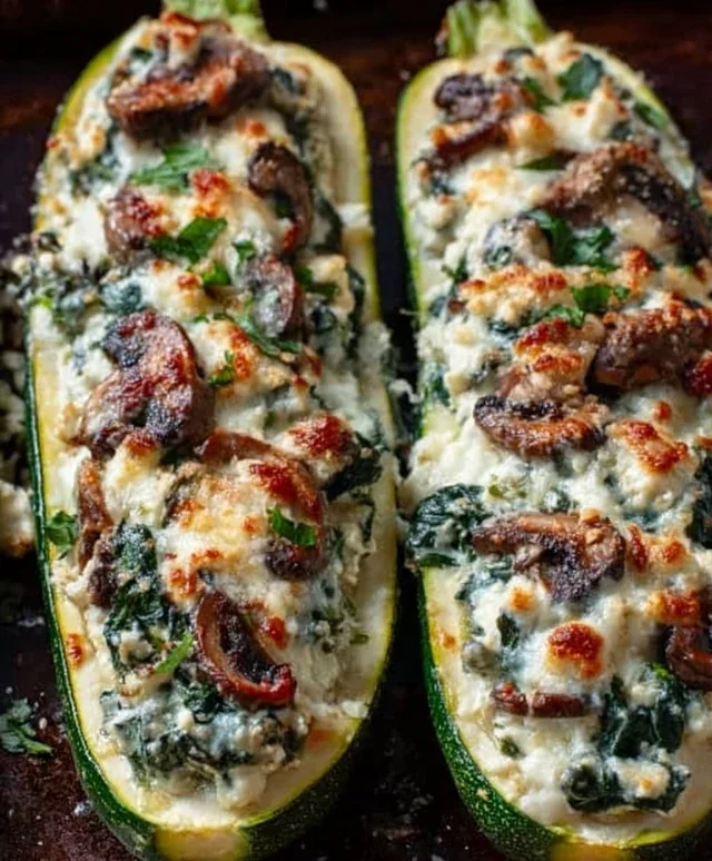 Spinach, Mushroom, and Ricotta Stuffed Zucchini Boats Recipe