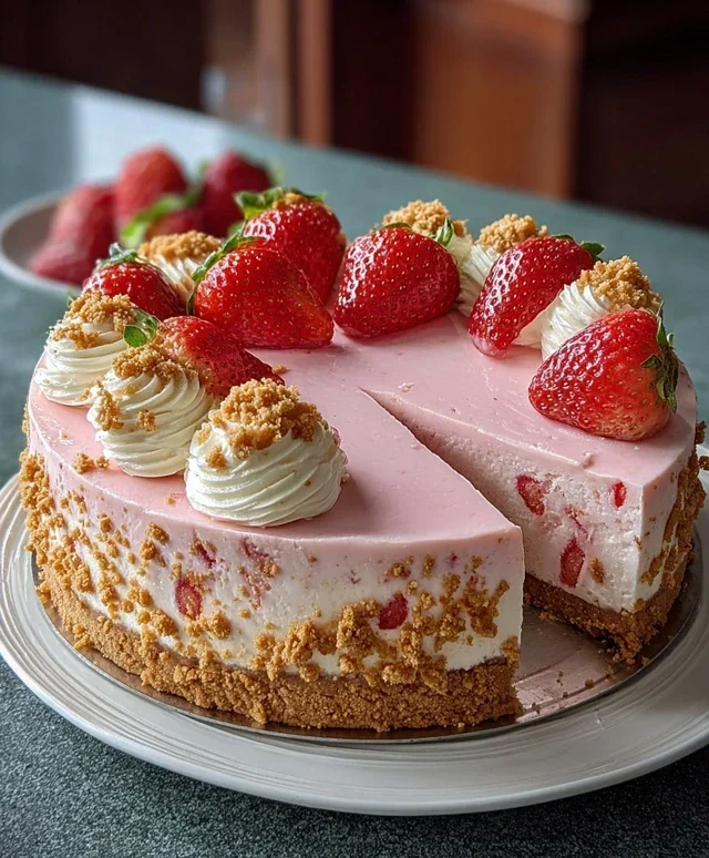 Pink Strawberry Crunch Cheesecake