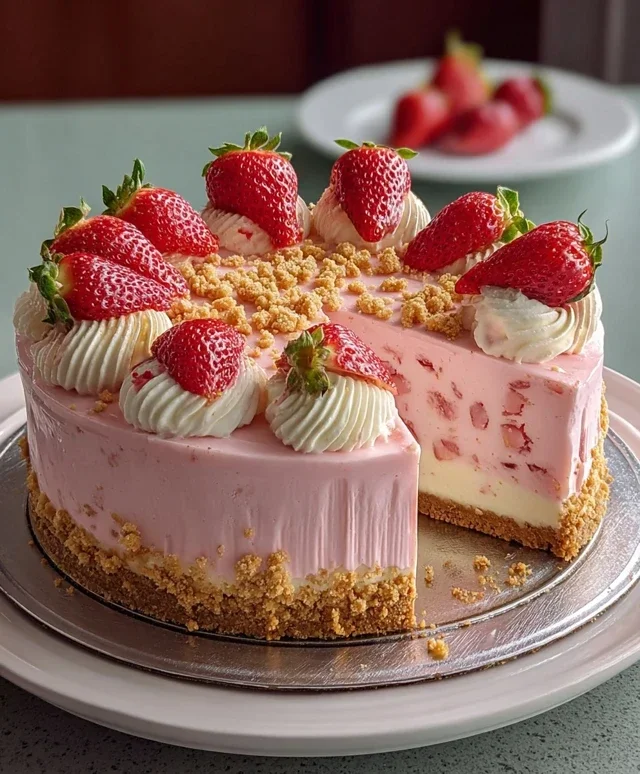Pink Strawberry Crunch Cheesecake
