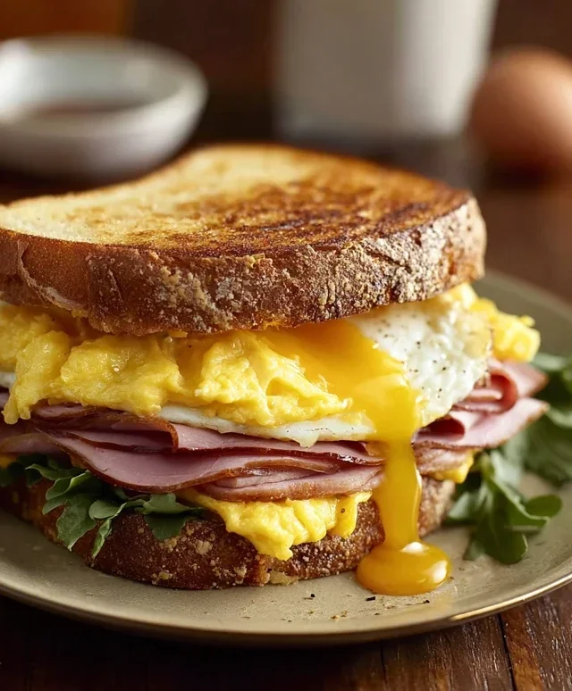 Egg and Beef Ham Breakfast Sandwich