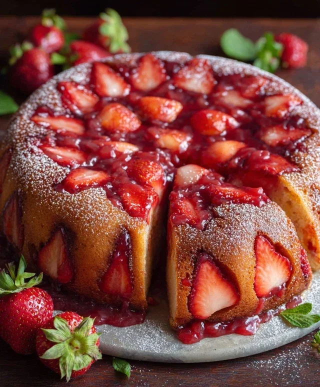 Easy Strawberry Cake with Strawberry Sauce