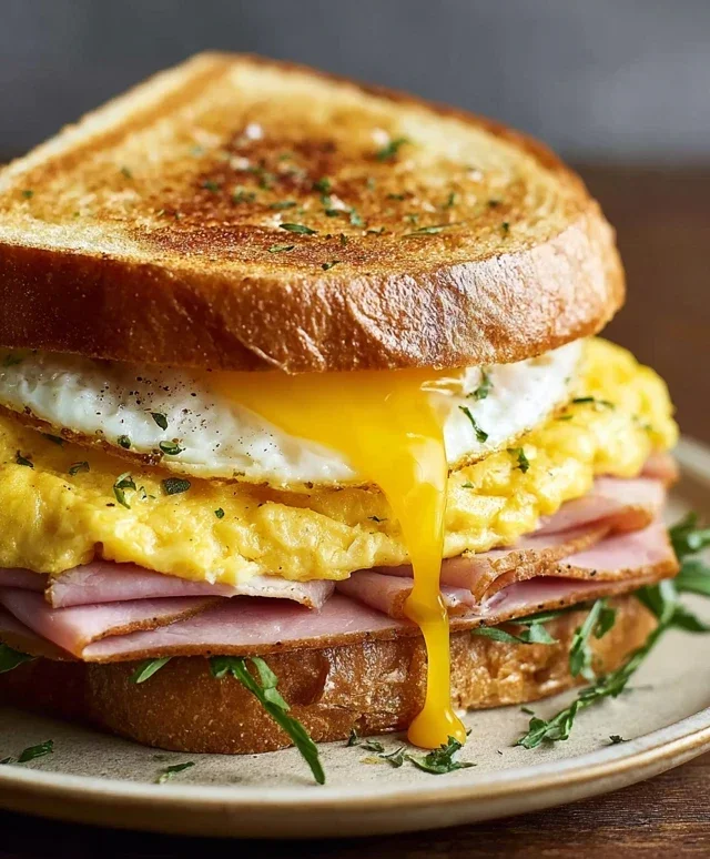 Egg and Beef Beef Ham Breakfast Sandwich