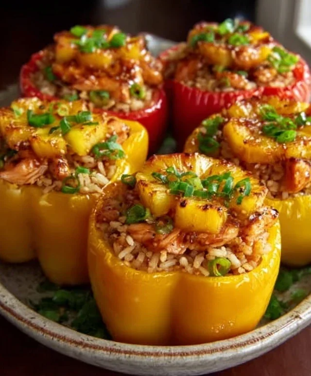 Teriyaki Pineapple Chicken and Rice Stuffed Peppers