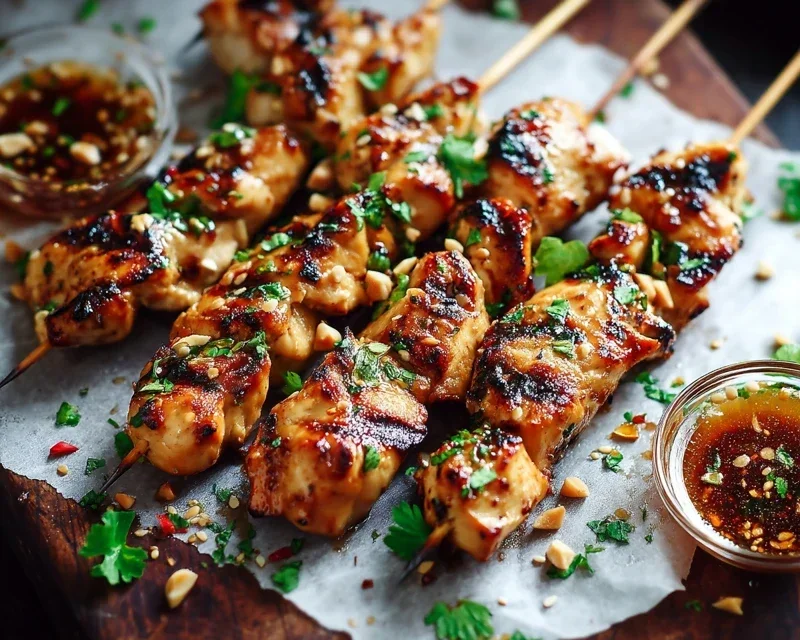 Easy Grilled Asian Chicken Skewers with Honey Garlic Sauce