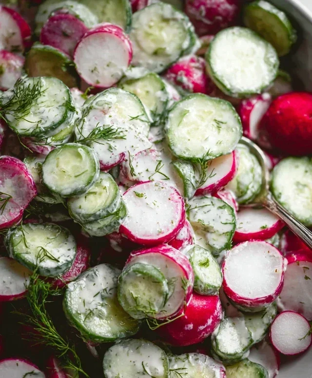 Cucumber Radish Salad w/ Yogurt Dill Dressing