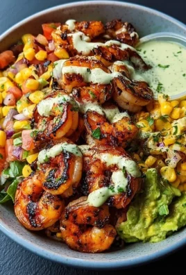 Grilled Shrimp Bowl With Avocado Corn Salsa Creamy Garlic Sauce