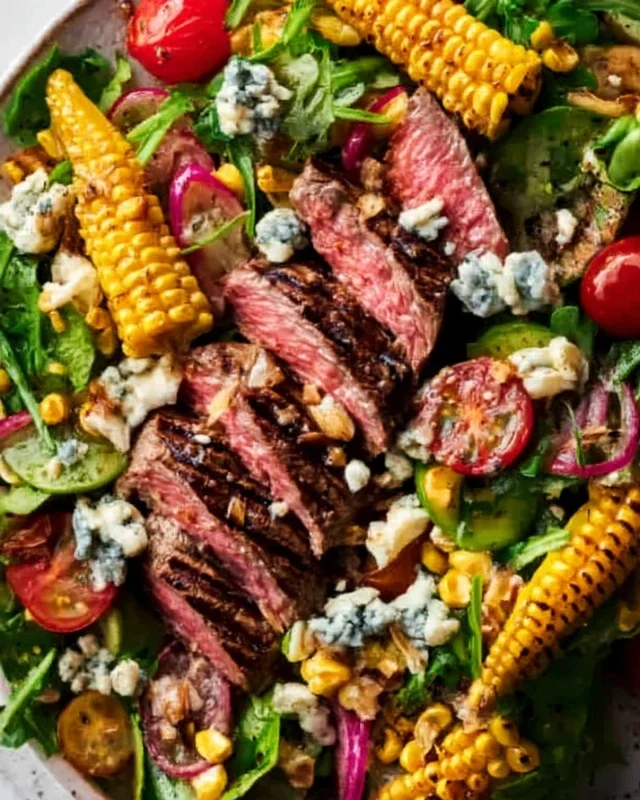 Balsamic Steak Gorgonzola Salad with Grilled Corn