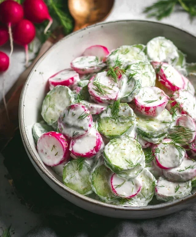 Cucumber Radish Salad w/ Yogurt Dill Dressing