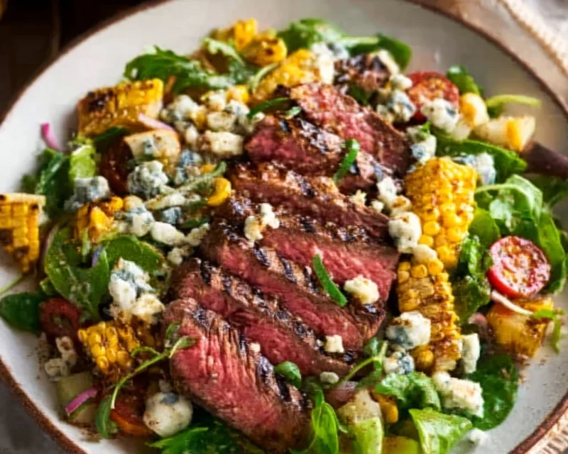 Balsamic Steak Gorgonzola Salad with Grilled Corn