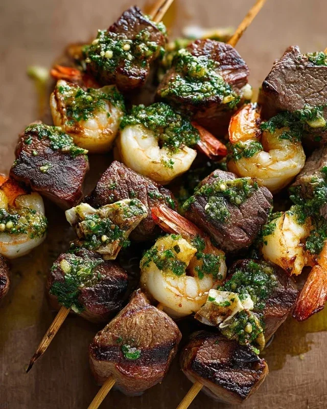 Surf and Turf Kabobs with Chimichurri Sauce