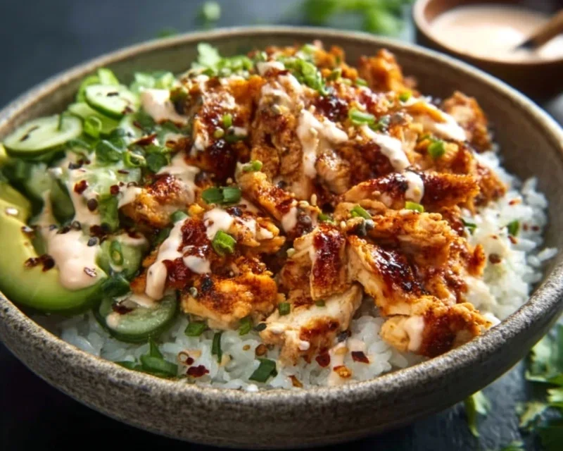 Spicy Honey-Gin Extract Extractger Chicken Bowls with Yum Yum Sauce