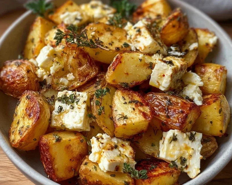 Roasted Potatoes with Baked Feta and Garlic