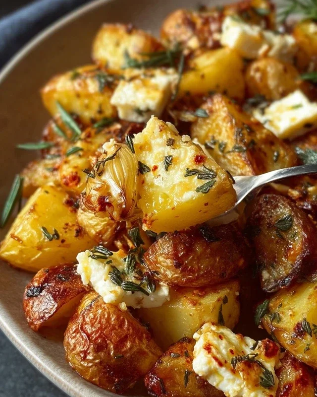 Roasted Potatoes with Baked Feta and Garlic