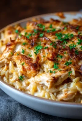 French Onion Chicken Orzo Casserole